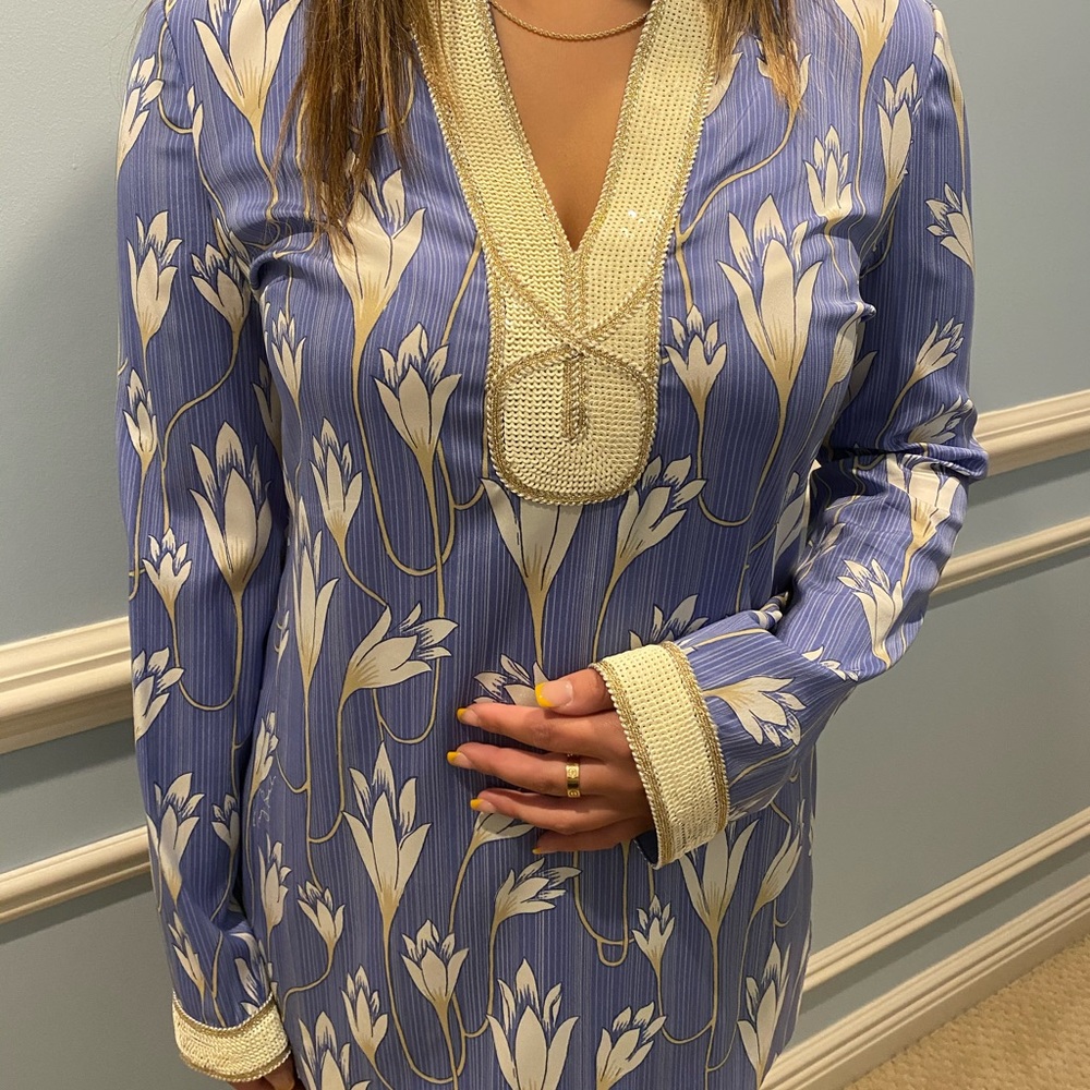Silk shirt with sequins on sleeve and neck line